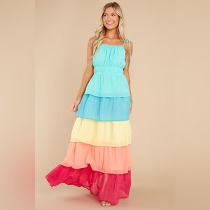 Red Dress Boutique AURA A Day To Remember Turquoise Multi Maxi Dress, size Large